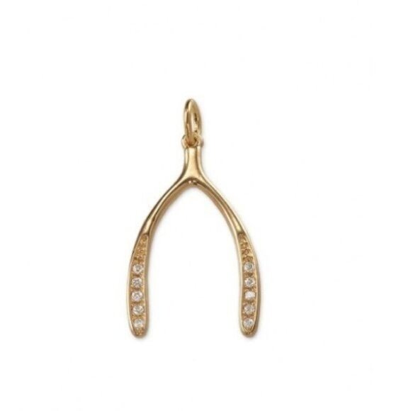 Stella & Dot Wishbone Charm Gold Tone Good Luck NWT - Picture 1 of 3